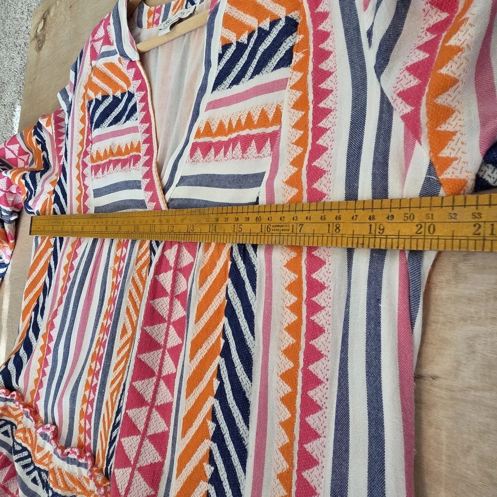 Boho Chic Woven Ruffle Sleeve Trapeze Ella Tunic Mini Dress Large - Picture 7 of 14